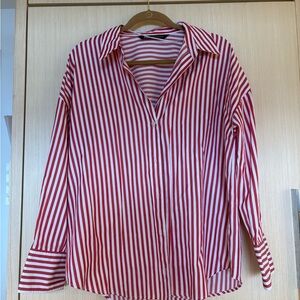 Zara Red and White Striped button down Shirt